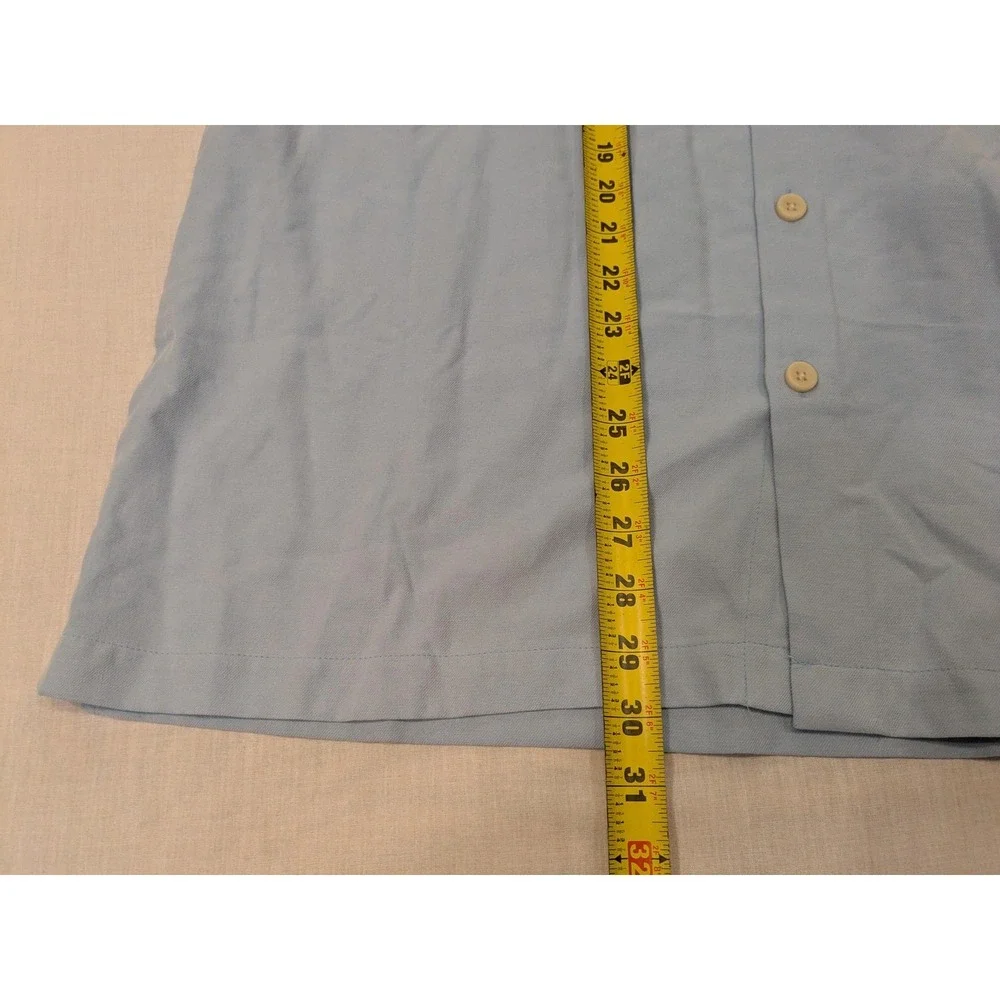 IZOD Shirt Men XL Light Blue 100% Silk Short Sleeve Button Washable Pocket‎ NWT - Picture 12 of 14